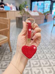 1pc Rhinestone Rope Clay Heart Shaped Car Keychain