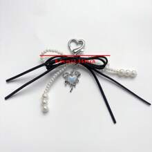 心形钥匙扣 - 手工打结设计，配蝴蝶结吊坠合金材料 - 适用于包包和背包配件伴娘礼物蝴蝶结 Y2K 配件 - 黑色 - 查看 4