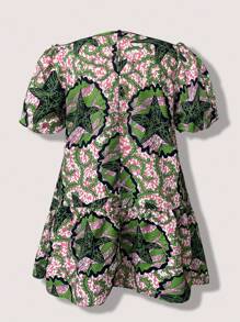 女士加大码可爱夏季连衣裙花卉印花连衣裙休闲夏季连衣裙