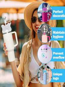 6 件/套可爱蝴蝶结和水钻可重复使用硅胶吸管帽、吸管顶盖，适合 20-40 盎司玻璃杯、饮料配件、派对桌面装饰，圣诞节、生日的绝佳礼物 - 彩色 - 查看 6