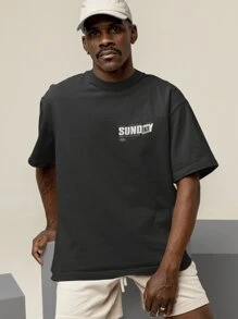 Oversized T-Shirt Turtleneck Unisex Streetwear 100% Cotton Urban Style Workout Casual Black And Off Whte Printed - 黑色 - 查看 2