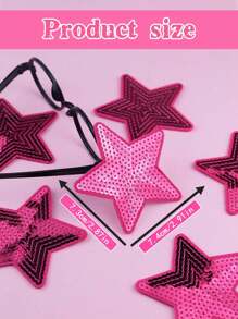 6pcs Fuchsia Sequin 5-Pointed Star Patches, Cartoon Style Embroidery Sew-On Appliques, DIY Craft, Applicable To Clothing, Shoes, Hats, Bags, Etc. - Hot Pink - View 4