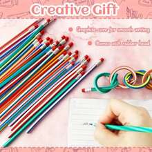 10/20pcs Bendable Colored Pencils With Eraser, Flexible Plastic Writing Stationery, Multicolored Striped Elastic Pencils, Suitable For Party Favors, Birthday, Easter Gifts, Random Colors - Multicolor - View 6