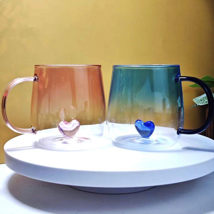 400 毫升（13 盎司）3D 许愿杯、许愿杯、咖啡杯、茶杯。饰有心形和玫瑰。非常适合作为圣诞礼物、情人节礼物、送给爱人、家人、朋友、同事的生日礼物。适合返校季的同学礼物。办公室和餐厅装饰品（蓝色、粉色） - 彩色 - 查看 1