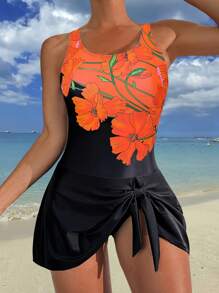 Costume da bagno intero con stampa floreale, spalline regolabili, modellante e snellente, adatto per vacanze in spiaggia