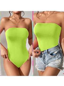 Body Strapless Unicolor Moldeador. - Verde Lima - Ver 2