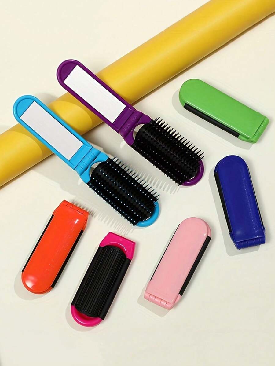 1 件塑料折叠镜发梳 - 旅行迷你口袋发刷 - 便携式小巧梳子，带化妆镜、发刷、梳子、美发工具、美发产品及配件，适用于理发沙龙美容旅行必需品