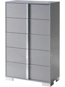 5-Drawer Dresser, Modern Glossy Chest Of Drawers, Spacious Storage Organizer Cabinet For Bedroom, Living Room Or Cloakroom, Grey - 灰色 - 查看 9