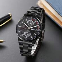 3-Piece Set: Fashionable Men's Alloy Strap Quartz Watch, Suitable For Daily Life, Can Be Used As Gift + Wallet + 33pcs Bead Bracelet