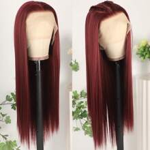 13X6 Platinum White Synthetic Lace Front Wigs 28 Inch Pre Plucked Long Straight Hair Wigs Glueless White Wigs Heat Resistant Fiber Hair Natural Halloween Wigs Platinum Blonde Lace Front Wigs For Women For Daily Christmas Party Cosplay Use - 酒紅色 - 查看 5