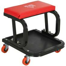 HOMCOM Workshop Stool, Rolling Mechanic Stool With 360 Degree Swivel, Padded Seat, Tool Tray, For Garage, Workshop, Auto Repair, Red - Red - View 2