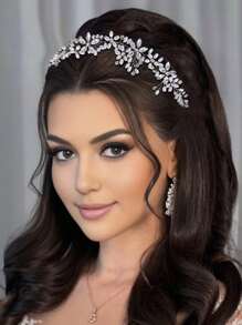 Pente de cabelo de noiva com pérolas artificiais e strass (1 peça), acessório de cabelo artesanal simples e versátil para mulheres, ideal para o Dia dos Namorados e casamentos. - Prata - Ver 2