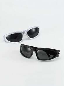 未来主义赛博朋克Y2K银色千年个性化时尚眼镜，男女通用 - 灰色 - 查看 4