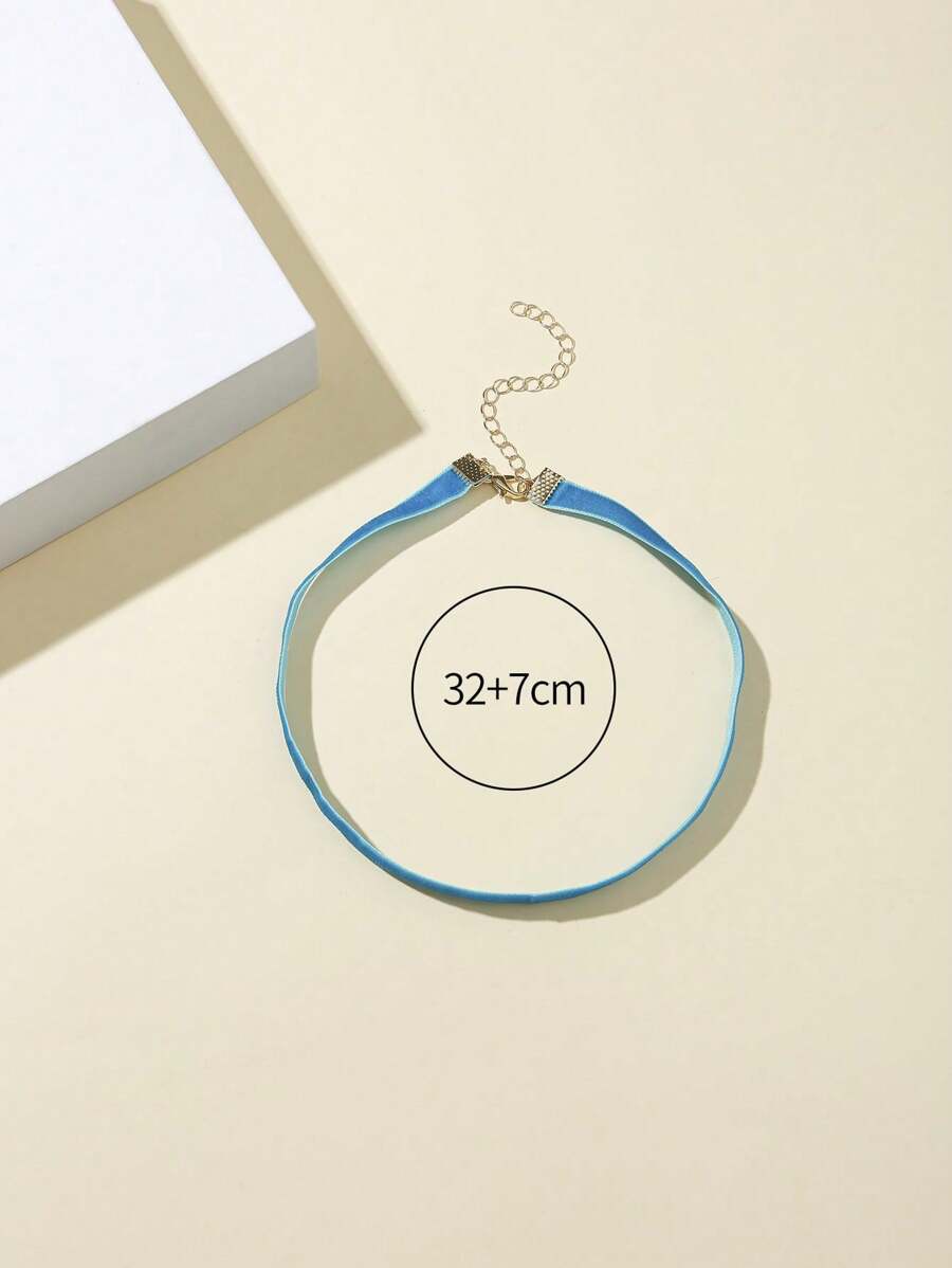 1pc Stylish Pink Velvet Choker Necklace - Navy Blue - View 1