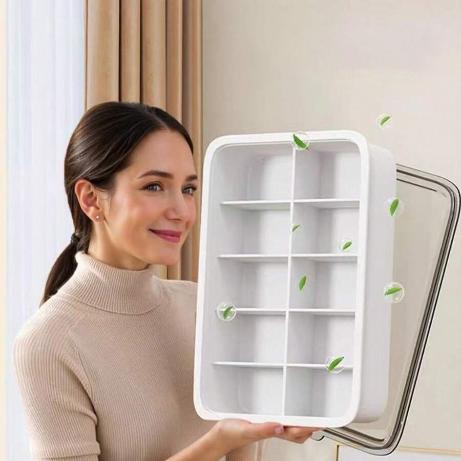 1pc Underwear Bra Socks Organizer Box, 10/15 Grids No Partition, Lightweight Plastic With Transparent Cover, Convenient For Home And Bathroom Drawer Storage - Multicolor - View 1