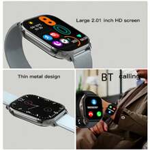 CHAONB 2.01英寸高清大屏智能手表，支持通话、信息预览、运动模式、自定义表盘、天气预报，男女通用设计，包含运动追踪、睡眠监测、健康追踪、蓝牙音乐、蓝牙拍照、社交应用通知、全天候心率监测等功能。