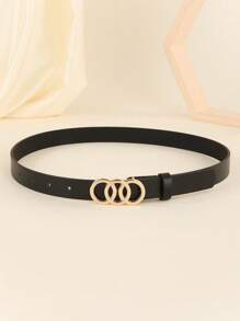 1pc Women's Casual Street Style Triple Buckle Versatile Decorative Belt, Suitable For Dresses, Jeans And Pants, Daily Use - Black - View 3