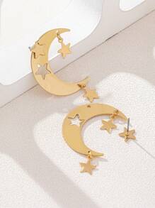 2件套镂空新月星合金吊坠耳环，女士款，适合作为节日礼物和日常佩戴