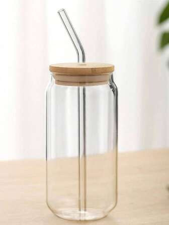 Glass Cup With Glass Straw, Jar-Shaped Glass Cup, Iced Coffee Cup, Cute Water Cup, Suitable For Whiskey, Soda, Tea, Water, Comes With Cleaning Brush, Perfect Gift; 1pc 16oz Transparent Coffee Cup, Bow Pattern, With Bamboo Lid And Straw, Large Capacity Outdoor Travel Portable Beverage/Juice Cup, Suitable For Summer And Winter, Birthday/Holiday Party Gift, Christmas Gift, Glass Water Bottle, Cup, Iced Coffee Cup, Cute Item, Bridesmaid Gift, Glass Cup, Glass Jar, Beautiful, Women's Gift