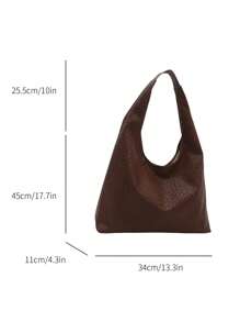 Women's Retro Oversized Tote Bag, Versatile Soft Solid Color Woven Texture Shoulder/Underarm Bag - Coffee - View 5