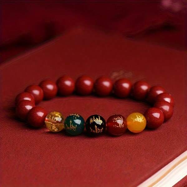 1 pièce Bracelet quartz simulé en cinabre Jinagus à cinq dieux, porte-bonheur porte-chance pour la nouvelle année