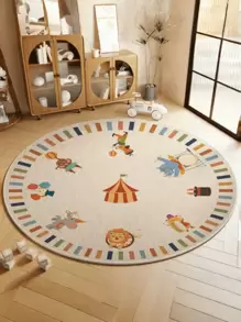 1 pieza Alfombra decorativa redonda, alfombra con estampado de animales de circo lindo, alfombra de fibra de poliéster suave, alfombra para decoración de dormitorio, alfombra para sala de estar, decoración de habitación, decoración de vacaciones - Multicolor - Ver 11