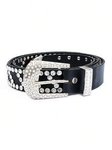 1pc Women's Rhinestone Decor Wide Leather Belt, Elegant Street Style Versatile For Jeans, Shirts, Coats, Suitable For Shopping, Casual, Holiday, Party