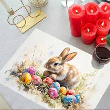 1/4/6/8 Pcs Easter Spring Placemats, Cute Bunny Silhouette & Floral Design, 12"X18" Polyester Table Mats, Suitable For Kitchen, Dining Room And Easter Party Holiday Decor