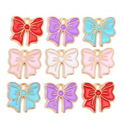 10 件可爱蝴蝶结金属合金吊坠，适合制作女士吊坠耳环、手链、DIY 工艺品