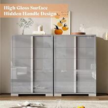 5-Drawer Dresser, Modern Glossy Chest Of Drawers, Spacious Storage Organizer Cabinet For Bedroom, Living Room Or Cloakroom, Grey - 灰色 - 查看 8