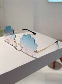 1 件新款贝壳形无框时尚眼镜，女士渐变色镜片蓝色眼镜，新颖造型多色眼镜，轻便绿色眼镜，夏季海滩配饰，夏季海滩度假、户外、旅行装饰眼镜