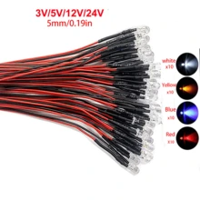 40 件 3MM 5MM 10MM LED 3-24V 预接线固定支架电缆灯泡 LED 发光二极管、迷你 LED 发光二极管模型组合套件、12V 迷你单个 LED 灯泡（红色 * 10、黄色 * 10、蓝色 * 10、白色 * 10） - 彩色 - 查看 6