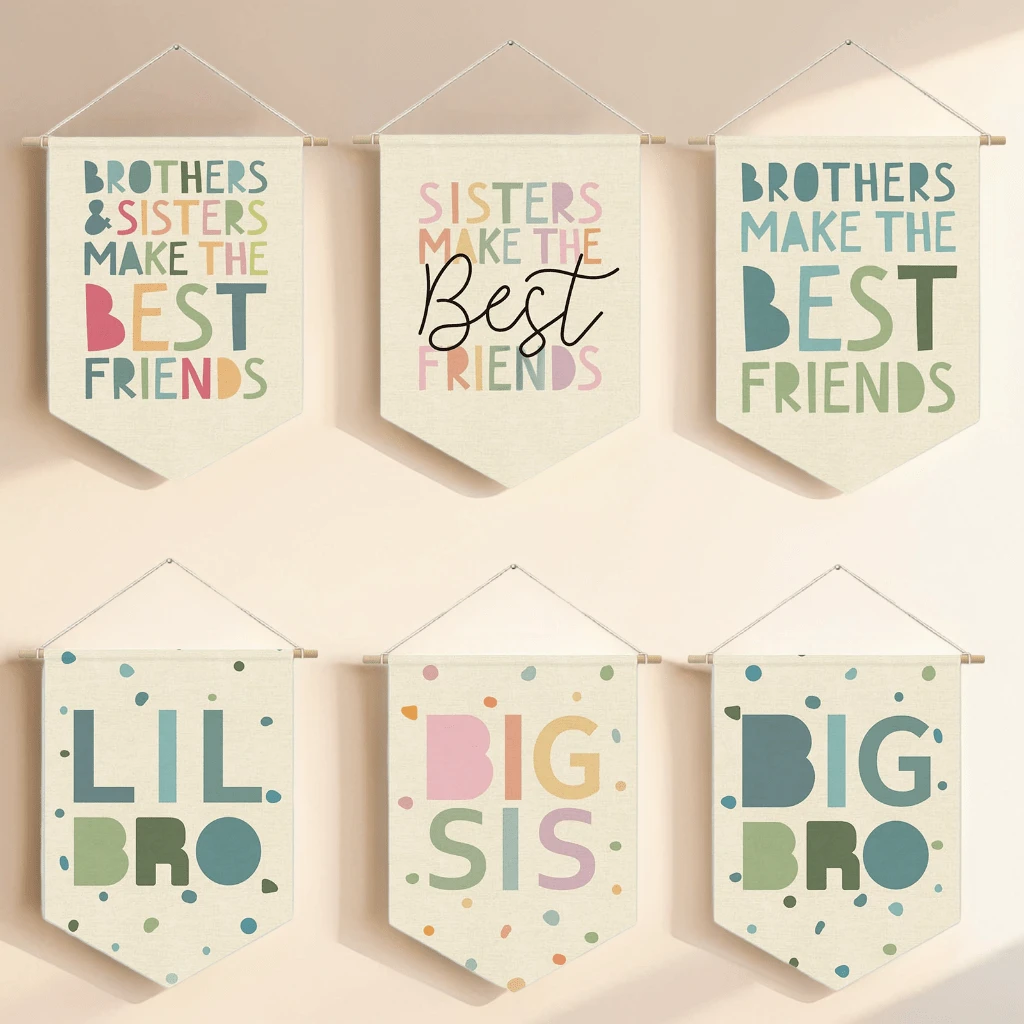 帆布壁挂装饰适用于托儿所、婴儿房、儿童房、小兄弟、大兄弟、兄弟是最好的朋友、大哥哥 - 彩色 - 查看 1