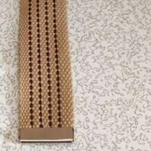 男女通用帆布腰带，适合青少年、学生、军事训练，休闲编织格纹波西米亚涤纶腰带，四季皆宜 - 杏色 - 查看 4