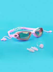 SHENYU 防雾防紫外线游泳镜套装（带耳塞和鼻夹）、海滩必需品、海滩配件、泳池浮板 - 粉色 - 查看 4