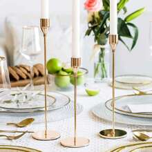 3 件装锥形蜡烛烛台，现代装饰烛台，适合婚礼、餐饮、派对（金色） - 金色 - 查看 5