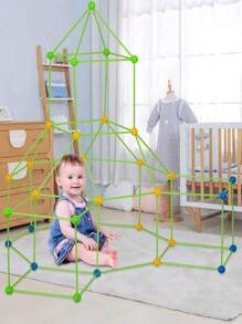 儿童堡垒建筑套件，87 件建筑玩具，STEM 教育礼物，室内和室外游戏帐篷创意套件，生日 - 彩色 - 查看 9