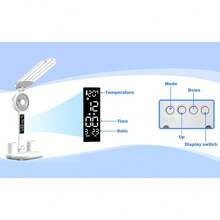 New LED Desk Lamp With Fan, Desk Lamp For College Dorm Room, Desk Lamp With USB Charging Port, Adjustable And Dimming LED Four-Head Desk Light With Clock, Date, Pen Holders, Temperature - A - View 5