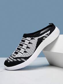 1 Đôi giày thể thao lười đan Totem đen trắng cho nữ, nhẹ, chống trượt, thoáng khí, thích hợp cho đi bộ ngoài trời, trong nhà và thể thao - Đen và trắng - Xem 3