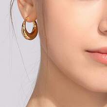 MDFUN 14K Gold Plated 316L Stainless Steel Thick Hoop Earrings, Lightweight Yet Substantial Gold Tone Earrings, For Women - Gold - View 8