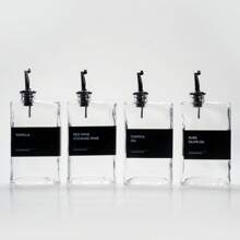 4 Pack 12oz/350ml Gold Olive Oil Dispenser Set - Heavy Duty Thickened Glass Bottles For Kitchen, Cooking Oil, Vinegar, Soy Sauce And Coffee Syrup, With Stainless Steel Automatic Pour Spout And 40 Label Funnel - 黑色 - 查看 8