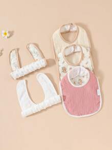 Set de 5 baberos en forma de U para bebés, estampados florales de algodón anti-regurgitación y babas para niñas