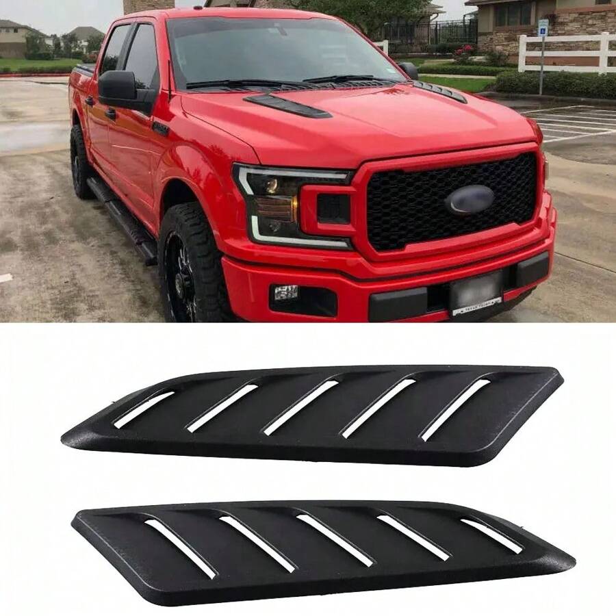 2 Pieces Black Car Front Hood Vent Cover Auto Trim Parts Compatible With F-150, F-250, And F-350 Models