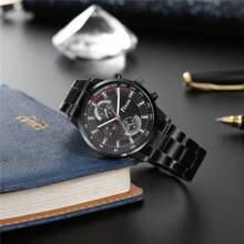 3-Piece Set: Fashionable Men's Alloy Strap Quartz Watch, Suitable For Daily Life, Can Be Used As Gift + Wallet + 33pcs Bead Bracelet