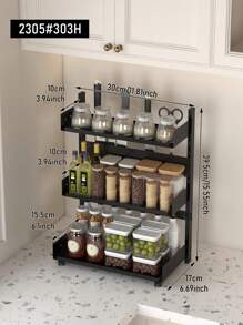 1pc Multipurpose Kitchen Countertop Spice Rack, Knife Holder, Kitchen Organizer Shelf, Suitable For Home, Kitchen And Dining Room Kitchen Items Kitchen Accessories Kitchen Tools - Black - View 16