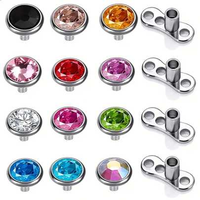 16 STK Crystal Dermal Anchor Tops 3-6mm 14G kirurgiskt stål Yta Piercing Skin Base