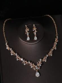4 pièces Ensemble de bijoux de mariée avec couronne en strass, incluant une couronne, un collier et des boucles d'oreilles, convient pour le mariage, les accessoires de robe de mariée, la fête de mariage