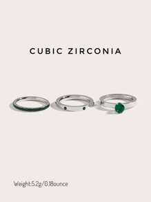 Set de 3 anillos de acero inoxidable con circonita cúbica de estilo elegante, joyería para damas, regalo para bodas, fiestas, reuniones sociales y citas