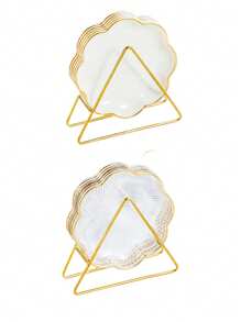 6pcs Set With Metal Rack, Plates, Square Tray, Waste Tray, Bone Tray, Fruit Tray, Dessert Tray, Cake Tray, Snack Tray, Breakfast Tray, Kitchen Supplies, Kitchen Utensils, Tableware Accessories