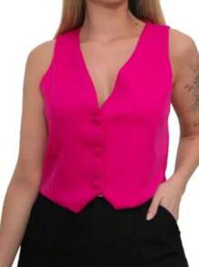 Coletinho Alfaiataria Feminino Curto com Botão Encapado